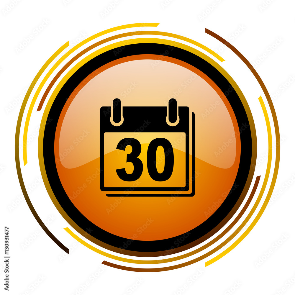 Aufkleber Calendar page sign vector icon. Modern design round orange button isolated on white square background for web and application designers in eps10. 