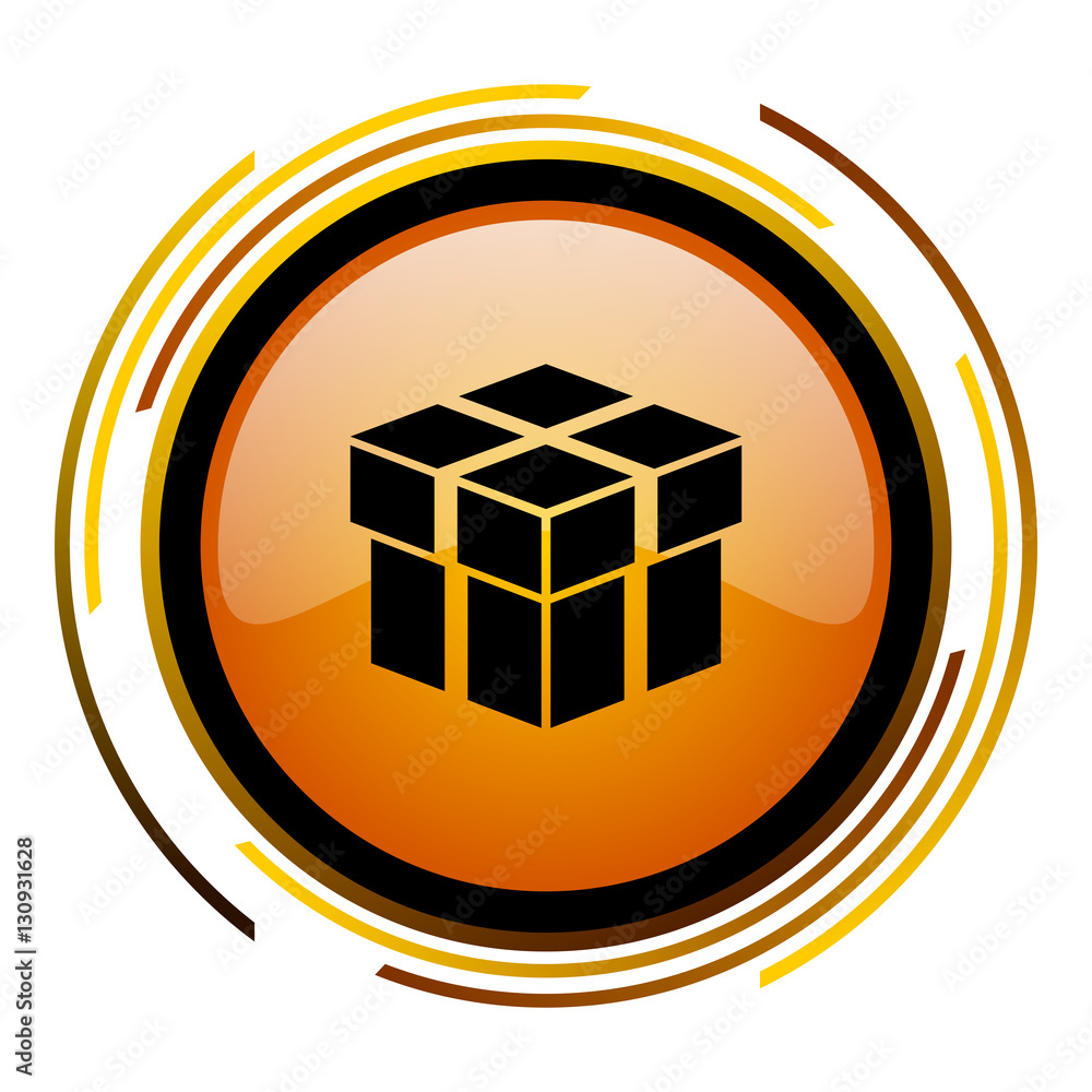 Fototapete Box sign vector icon. Modern design round orange button isolated on white square background for web and application designers in eps10. 
