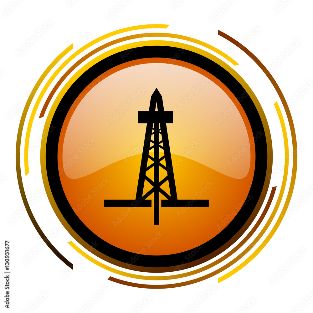Fototapete oil and gas drilling rig sign vector icon. modern design round orange button isolated on white squar