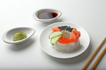 Sushi doughnut on white background