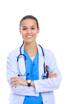 Beautiful Caucasian Nurse Isolated On White Background