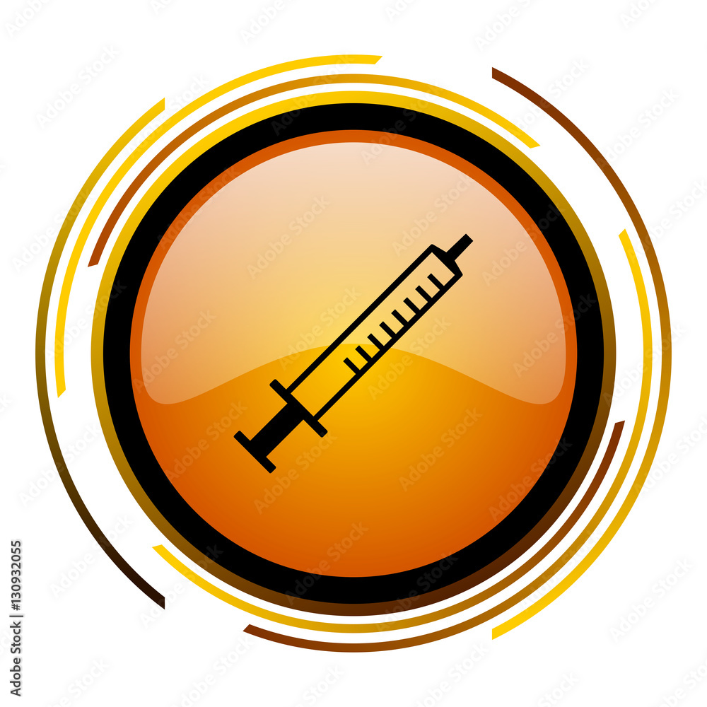 Poster Medicine sign vector icon. Modern design round orange button isolated on white square background for web and application designers in eps10. 