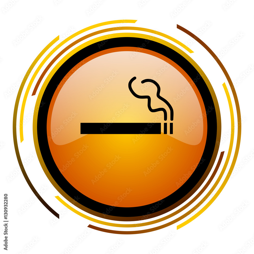 Aufkleber Cigarette sign vector icon. Modern design round orange button isolated on white square background for web and application designers in eps10. 