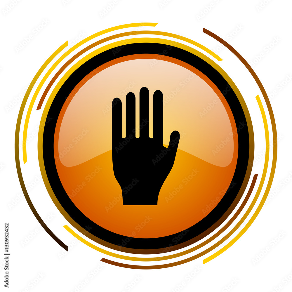 Aufkleber human hand sign vector icon. modern design round orange button isolated on white square background f