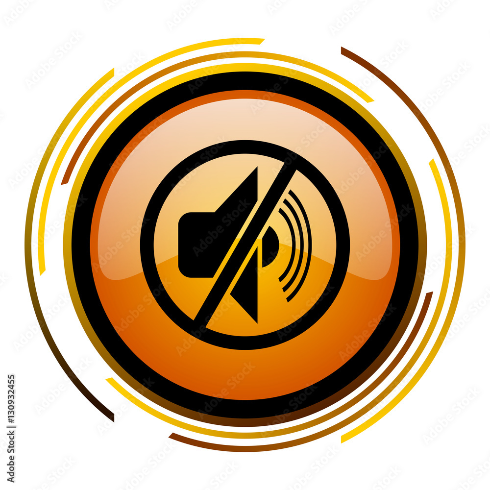 Poster Mute sign vector icon. Modern design round orange button isolated on white square background for web and application designers in eps10.