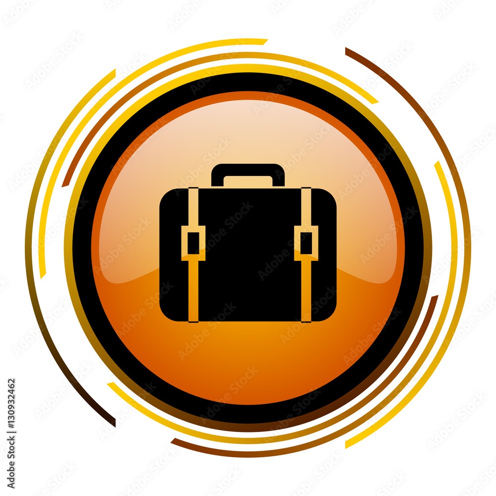 Poster Baggage sign vector icon. Modern design round orange button isolated on white square background for web and application designers in eps10.
