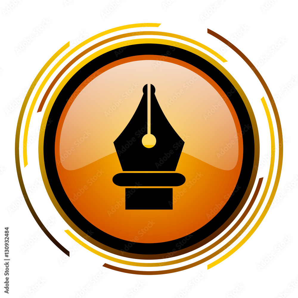 Aufkleber Pen sign vector icon. Modern design round orange button isolated on white square background for web and application designers in eps10.