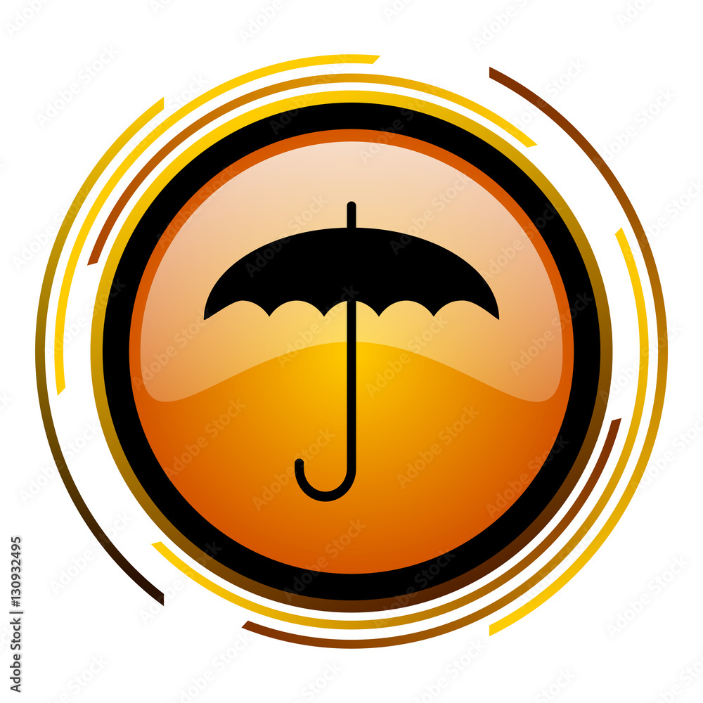 Leinwandbilder umbrella sign vector icon. modern design round orange button isolated on white square background for