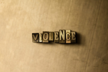 VIOLENCE - close-up of grungy vintage typeset word on metal backdrop. Royalty free stock - 3D rendered stock image.  Can be used for online banner ads and direct mail.