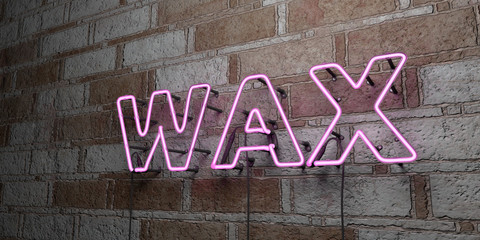 WAX - Glowing Neon Sign on stonework wall - 3D rendered royalty free stock illustration.  Can be used for online banner ads and direct mailers..