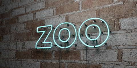 ZOO - Glowing Neon Sign on stonework wall - 3D rendered royalty free stock illustration.  Can be used for online banner ads and direct mailers..