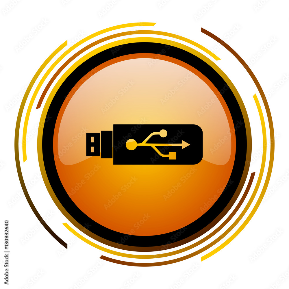 Aufkleber Pen usb drive sign vector icon. Modern design round orange button isolated on white square background for web and application designers in eps10.
