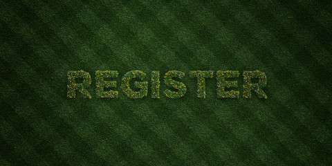 REGISTER - fresh Grass letters with flowers and dandelions - 3D rendered royalty free stock image. Can be used for online banner ads and direct mailers..