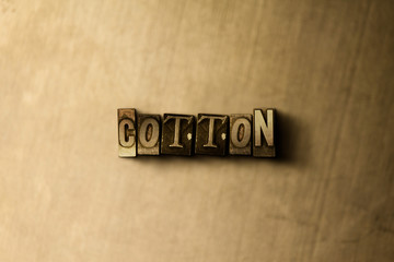 COTTON - close-up of grungy vintage typeset word on metal backdrop. Royalty free stock - 3D rendered stock image.  Can be used for online banner ads and direct mail.