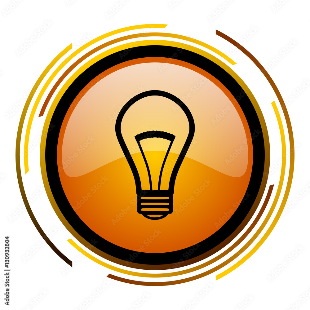 Aufkleber Light bulb sign vector icon. Modern design round orange button isolated on white square background for web and application designers in eps10.