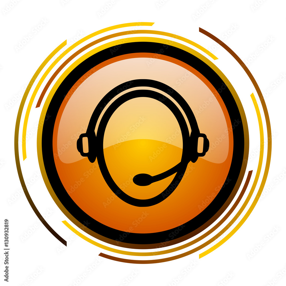 Poster Customer service sign vector icon. Modern design round orange button isolated on white square background for web and application designers in eps10.
