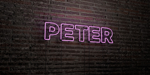 PETER -Realistic Neon Sign on Brick Wall background - 3D rendered royalty free stock image. Can be used for online banner ads and direct mailers..