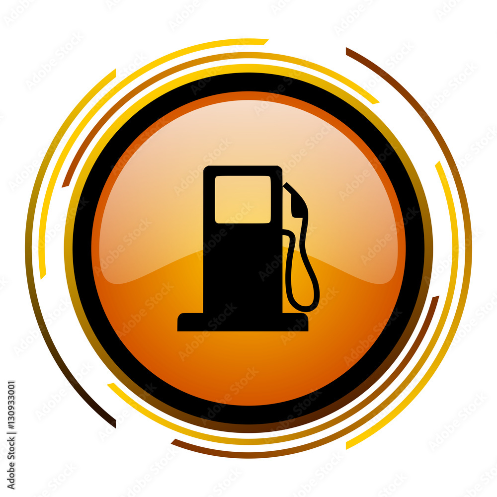 Poster Gas station sign vector icon. Modern design round orange button isolated on white square background for web and application designers in eps10.