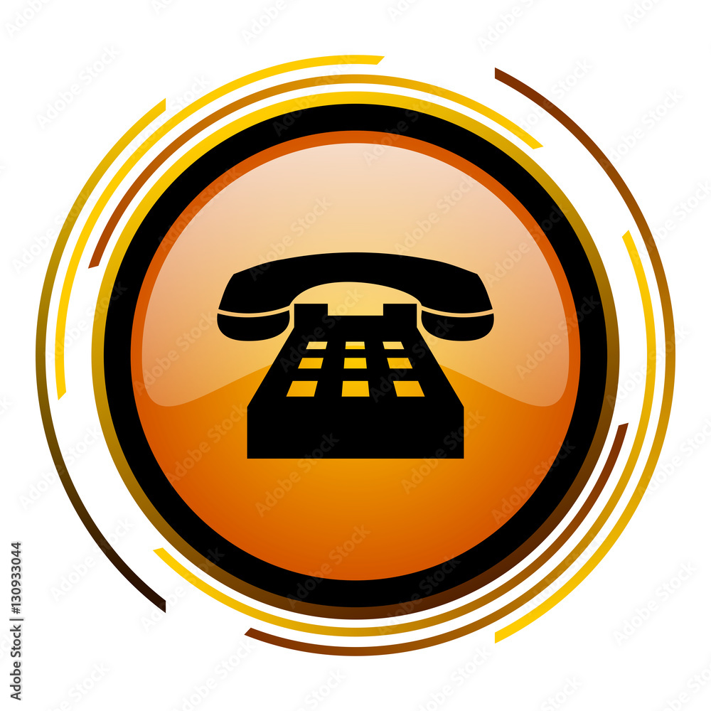 Aufkleber Telephone sign vector icon. Modern design round orange button isolated on white square background for web and application designers in eps10.