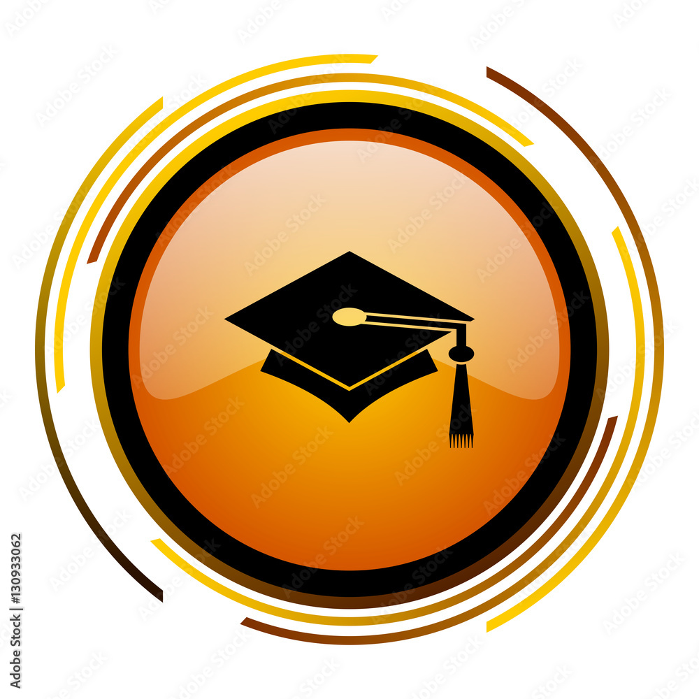 Poster Education sign vector icon. Modern design round orange button isolated on white square background for web and application designers in eps10.