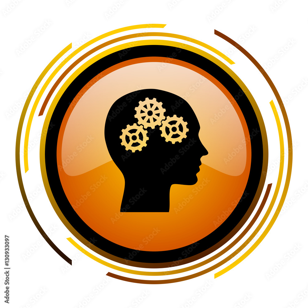 Aufkleber Human head sign vector icon. Modern design round orange button isolated on white square background for web and application designers in eps10.