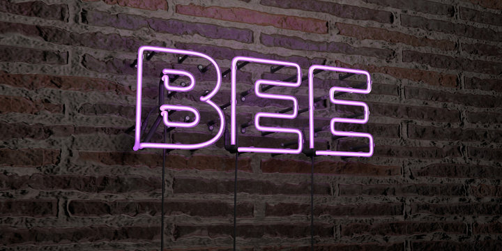 BEE -Realistic Neon Sign on Brick Wall background - 3D rendered royalty free stock image. Can be used for online banner ads and direct mailers..