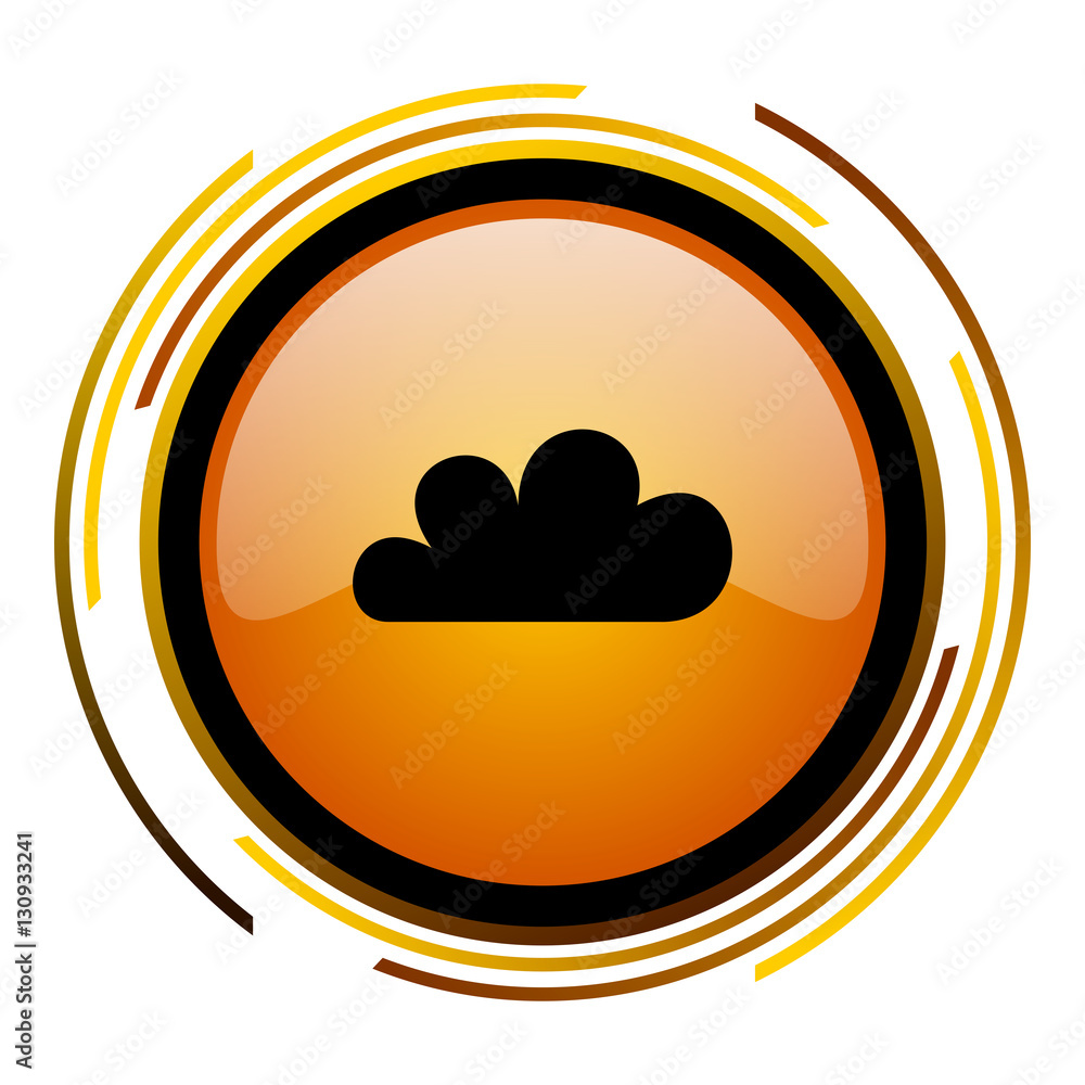 Leinwandbilder Weather forecast cloudy sign vector icon. Modern design round orange button isolated on white square background for web and application designers in eps10.