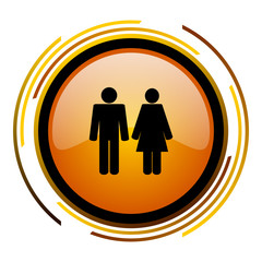 Heterosexual pair sign vector icon. Modern design round orange button isolated on white square background for web and application designers in eps10.