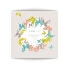 Greeting card with geometric butterflies. Vector illustration .