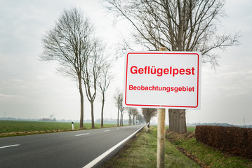 Geflügelpest - Warnschild für Beobachtungsgebiet