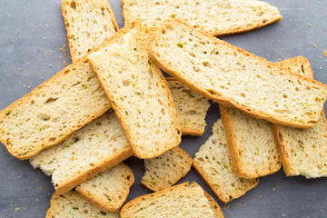 Garlic and herb bread slices. Eco food.