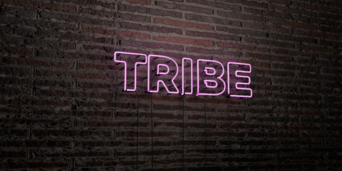 TRIBE -Realistic Neon Sign on Brick Wall background - 3D rendered royalty free stock image. Can be used for online banner ads and direct mailers..