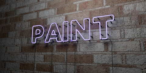 PAINT - Glowing Neon Sign on stonework wall - 3D rendered royalty free stock illustration.  Can be used for online banner ads and direct mailers..