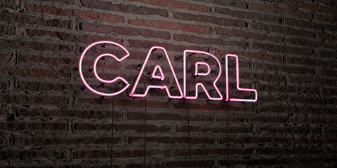 CARL -Realistic Neon Sign on Brick Wall background - 3D rendered royalty free stock image. Can be used for online banner ads and direct mailers..