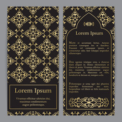 Vector banners in black and gold colors. - 130935443