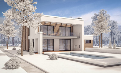 3d rendering of modern winter house