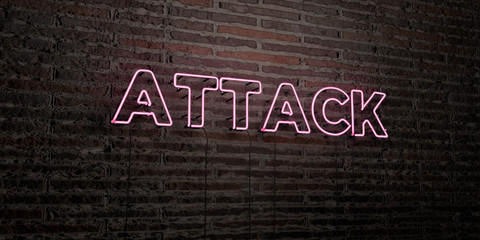 ATTACK -Realistic Neon Sign on Brick Wall background - 3D rendered royalty free stock image. Can be used for online banner ads and direct mailers..