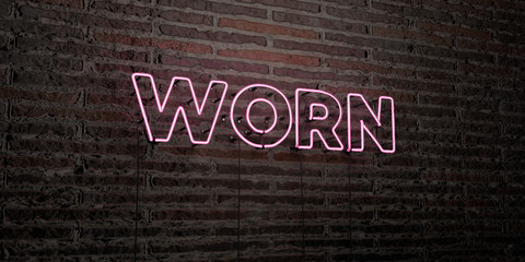 WORN -Realistic Neon Sign on Brick Wall background - 3D rendered royalty free stock image. Can be used for online banner ads and direct mailers..