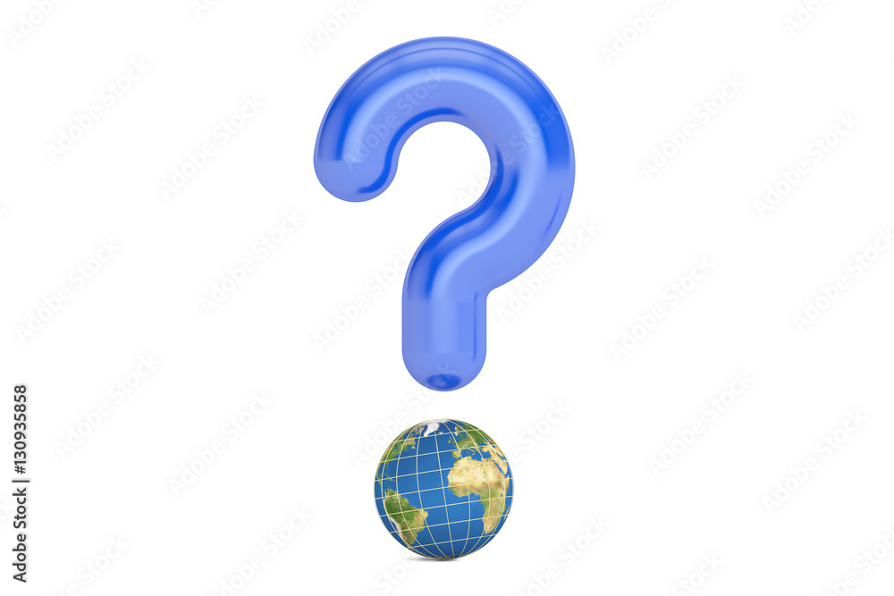 Poster question mark with world, 3d rendering