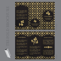 Tri-fold brochure template with forget-me-not flower