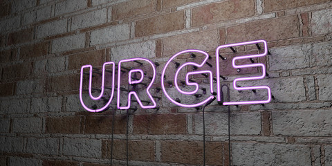 URGE - Glowing Neon Sign on stonework wall - 3D rendered royalty free stock illustration.  Can be used for online banner ads and direct mailers..