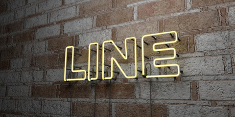 LINE - Glowing Neon Sign on stonework wall - 3D rendered royalty free stock illustration.  Can be used for online banner ads and direct mailers..