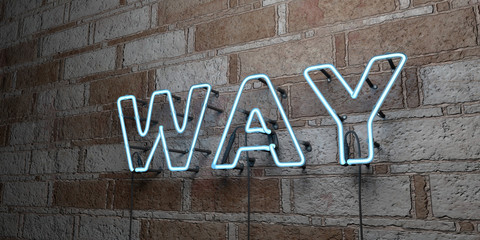 WAY - Glowing Neon Sign on stonework wall - 3D rendered royalty free stock illustration.  Can be used for online banner ads and direct mailers..