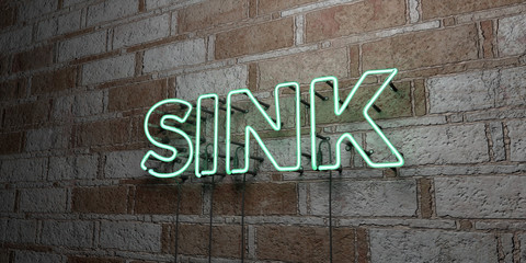 SINK - Glowing Neon Sign on stonework wall - 3D rendered royalty free stock illustration.  Can be used for online banner ads and direct mailers..