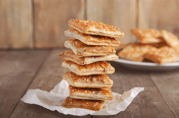 Cereal cookies on wooden background, closeup