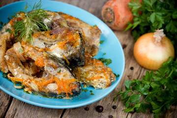 Escabeche of fish with vegetables, marinated fish
