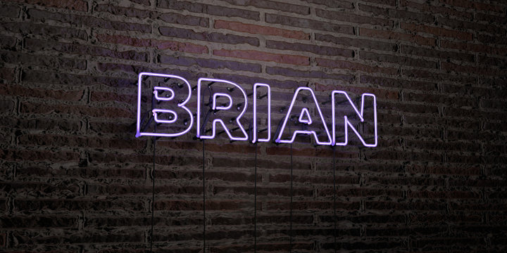 BRIAN -Realistic Neon Sign on Brick Wall background - 3D rendered royalty free stock image. Can be used for online banner ads and direct mailers..