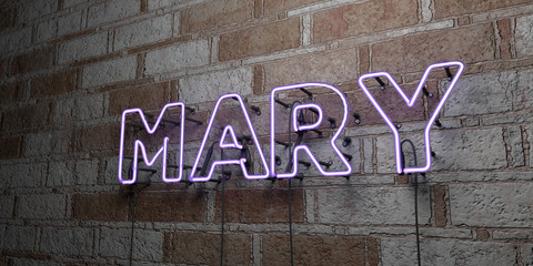 MARY - Glowing Neon Sign on stonework wall - 3D rendered royalty free stock illustration.  Can be used for online banner ads and direct mailers..