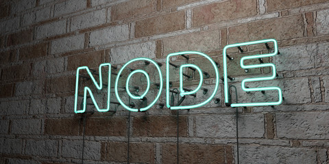 NODE - Glowing Neon Sign on stonework wall - 3D rendered royalty free stock illustration.  Can be used for online banner ads and direct mailers..