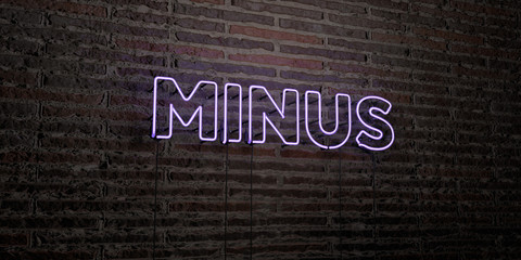 MINUS -Realistic Neon Sign on Brick Wall background - 3D rendered royalty free stock image. Can be used for online banner ads and direct mailers..